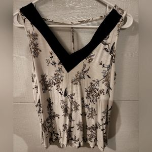 Maurices Womens Sz L Blouse Black Ivory Floral Print Sleeveless Top